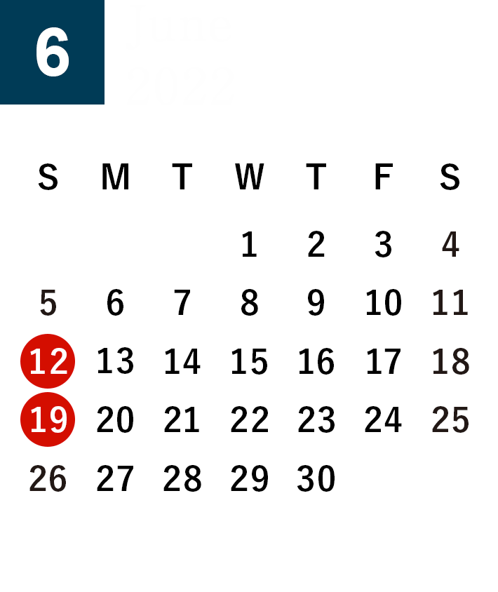 秋田酒蔵見学2022年6月営業日カレンダー