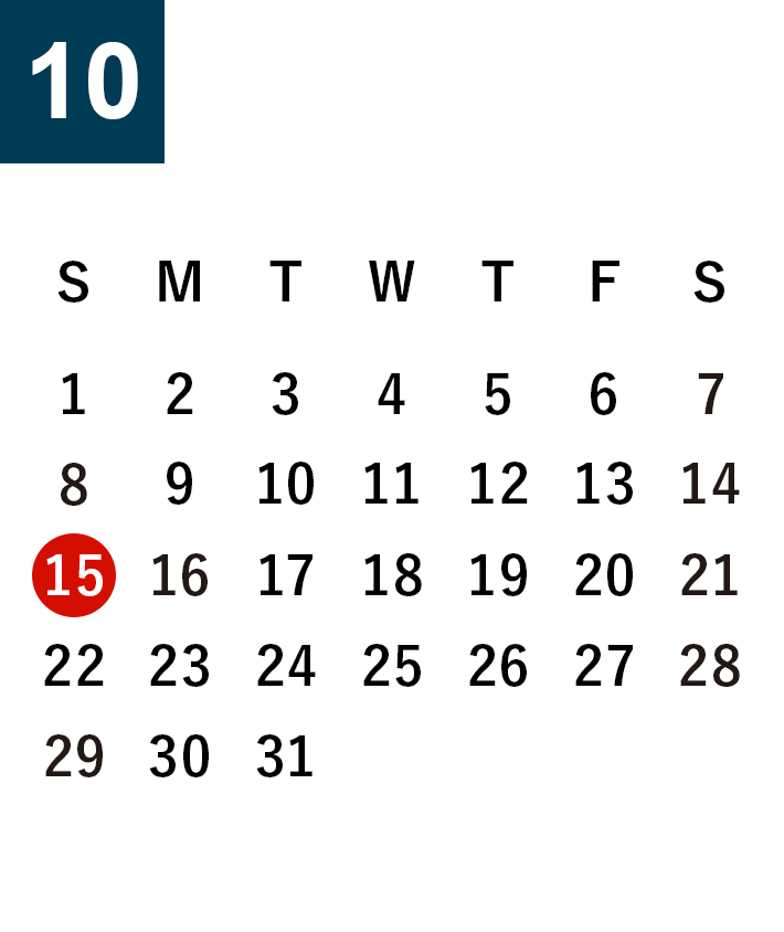 October 2023 Business day calendar