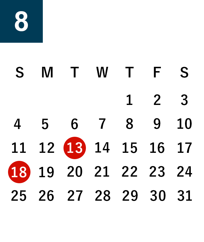 August 2024 Business day calendar