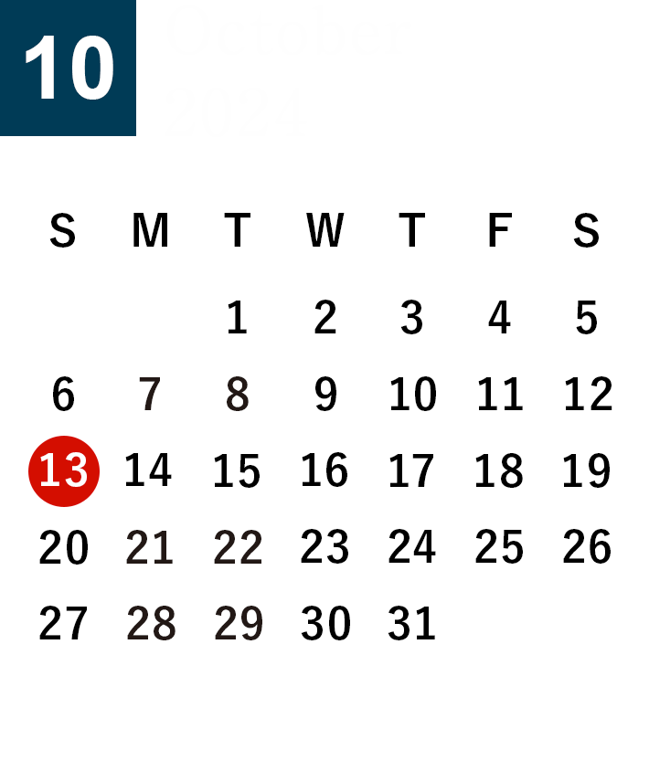 October 2024 Business day calendar