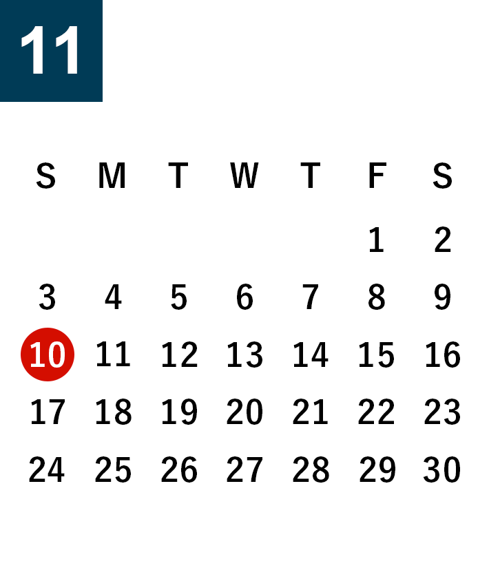November 2024 Business day calendar