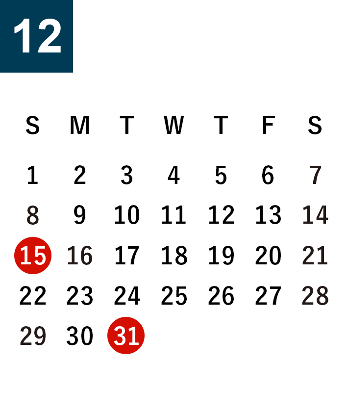December 2024 Business day calendar