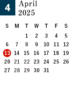 April 2025 Business day calendar