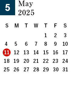 May 2025 Business day calendar