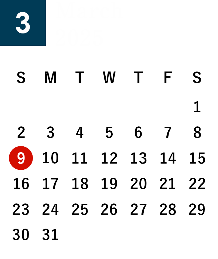 March 2025 Business day calendar