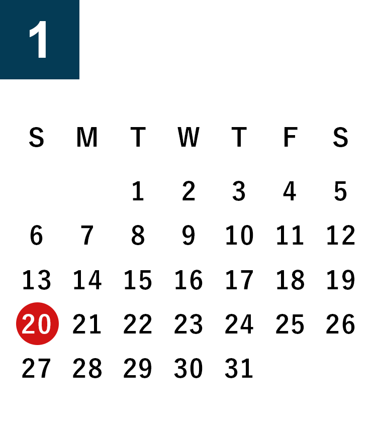 January 2019 Business day calendar