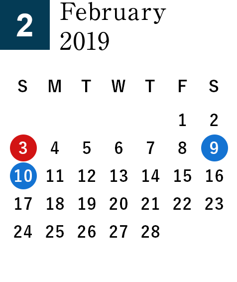 February 2019 Business day calendar