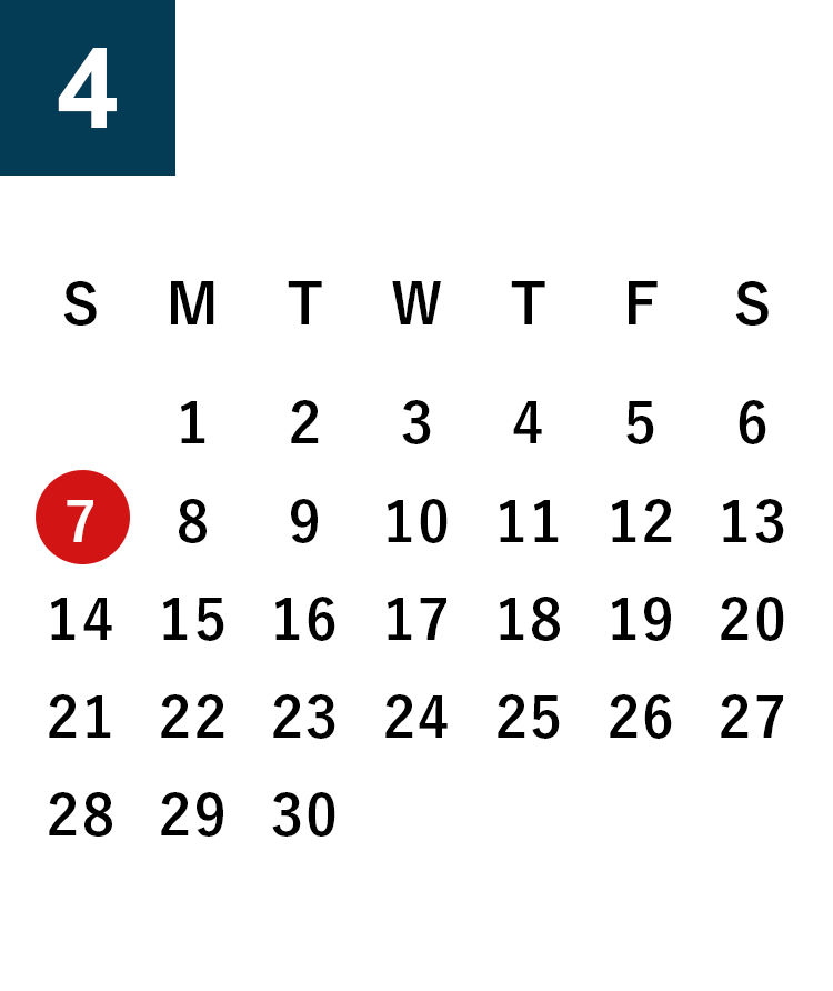 April 2019 Business day calendar