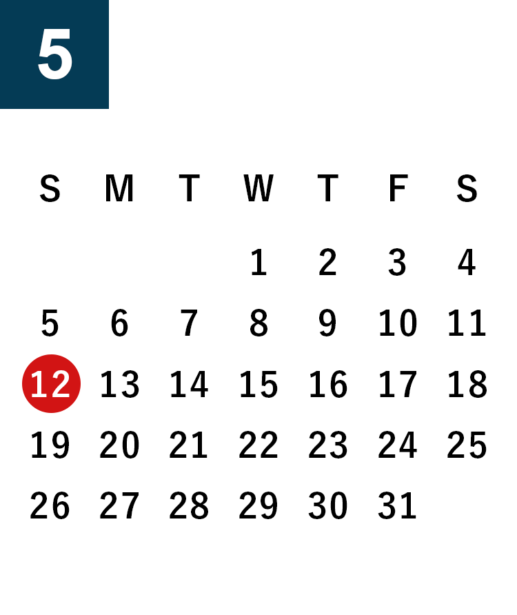 May 2019 Business day calendar