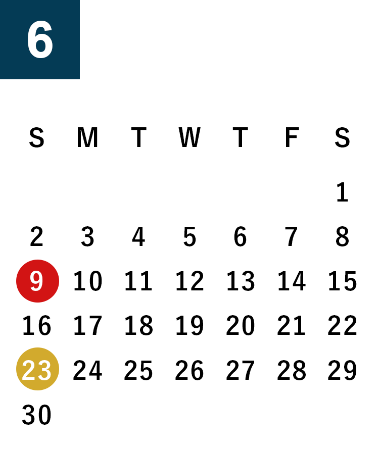 June 2019 Business day calendar