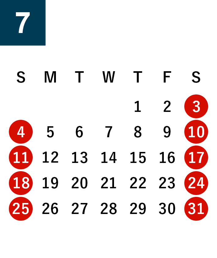 秋田酒蔵見学2021年7月営業日カレンダー