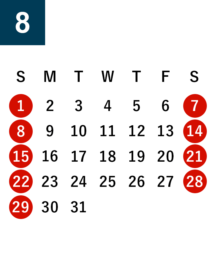 秋田酒蔵見学2021年8月営業日カレンダー