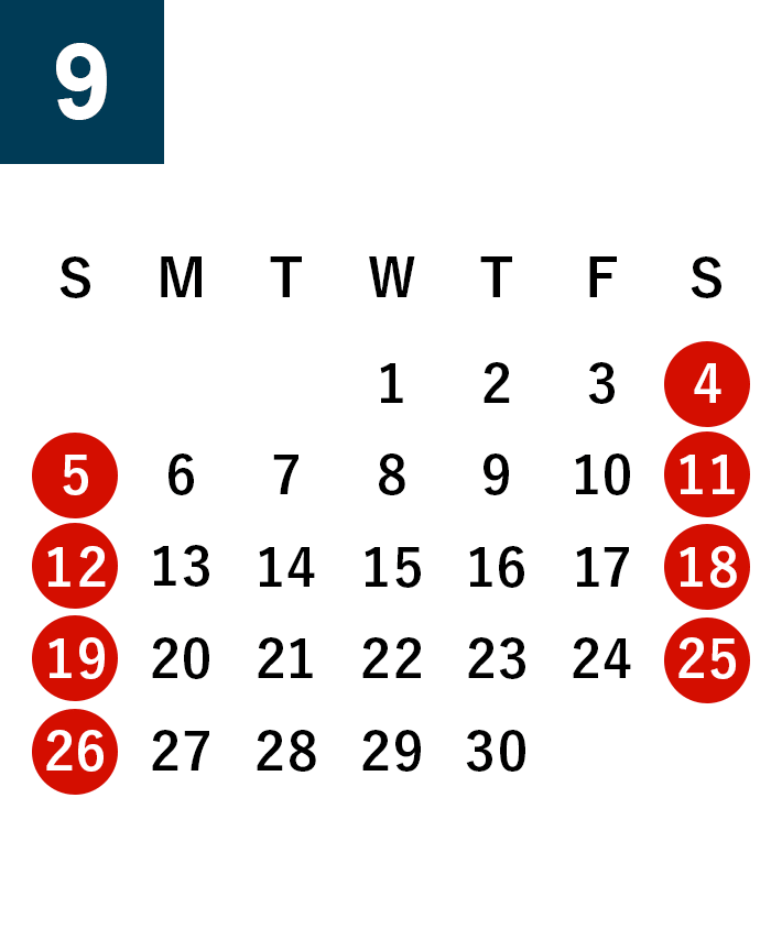 秋田酒蔵見学2021年9月営業日カレンダー